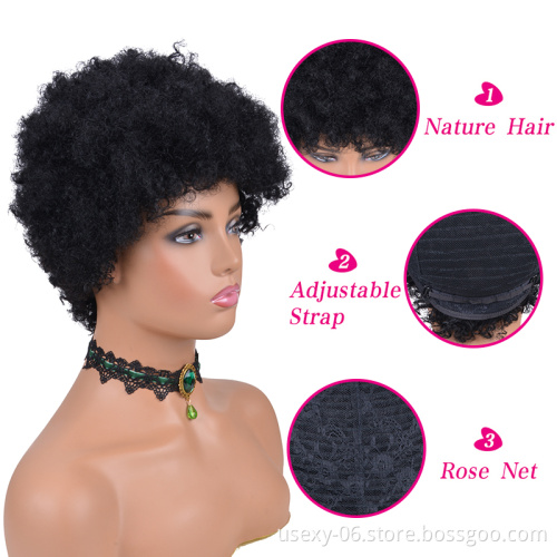 China wholesale vendors cheap short afro kinky curly pixie cut brazilian virgin human hair wigs for black women